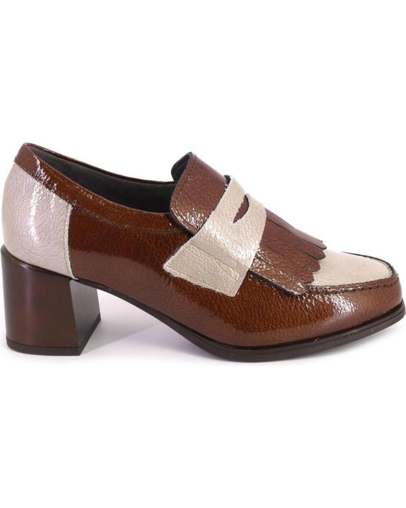 PITILLOS 10834 ZWEIFARBIGE LEDER-LOAFER BRAUN UND BEIGE MIT BLOCKABSATZ CUERO