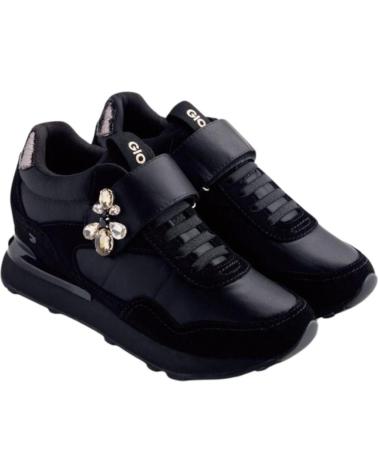 GIOSEPPO HITTERDAL: SCHWARZE LEDER-SNEAKER MIT KEILABSATZ UND VERZIERUNG NEGRO