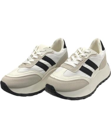 CALZADOMANIA ZAPATILLAS CASUAL BLANCAS CON DOBLE LÍNEA NEGRA BLANCO
