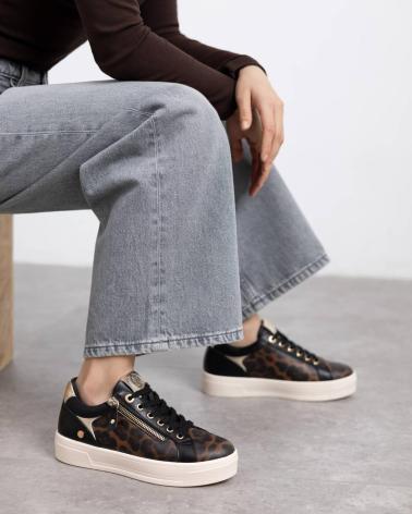 XTI 144414 BLACK LEOPARD PRINT SNEAKERS WITH ZIPPER NEGRO