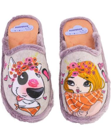 SUAVEFLEX 200-311 TAUPE HOUSE SLIPPERS WITH CARTOON DESIGN TAUPE