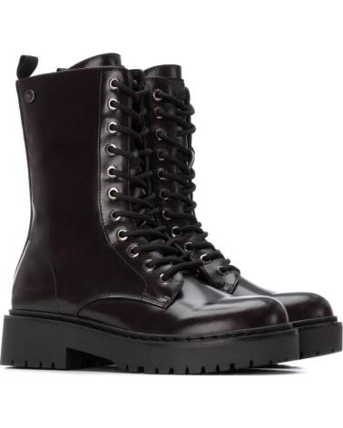 XTI 144388 BURGUNDY LACE-UP COMBAT BIKER BOOTS ROJO
