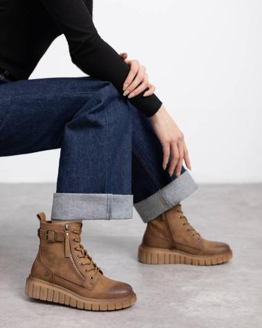 BOTÍN REFRESH 173210 CAMEL CON CORDONES Y CREMALLERA LATERAL CAMEL