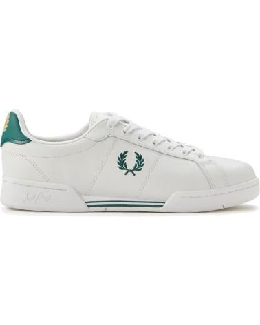 FRED PERRY B722 LEATHER B6311 PORZELLAN WEISS MIT GRÜNEN DETAILS WHITE
