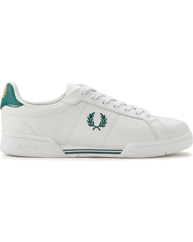 FRED PERRY B722 LEATHER B6311 PORCELAINE BLANC AVEC DÉTAILS VERTS WHITE