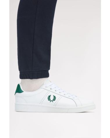 FRED PERRY B721 B6312 - CHAUSSURE EN CUIR BLANC ET VERT WHITE