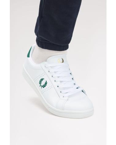 FRED PERRY B721 B6312 - CHAUSSURE EN CUIR BLANC ET VERT WHITE