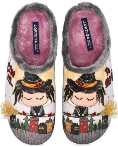 PINTURINES 1928 - ZAPATILLAS DE CASA GRISES CON DISEÑO BRUJITA GRIS