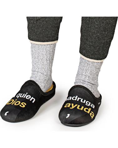 MARPEN HAUSSCHUHE MIT SPRUCH 'MORGENSTUND HAT GOLD IM MUND' SCHWARZ NEGRO