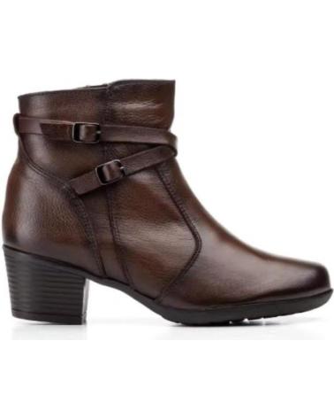 JAM BROWN LEATHER ANKLE BOOTS WITH BLOCK HEEL AND DECORATIVE BUCKLES MARRóN