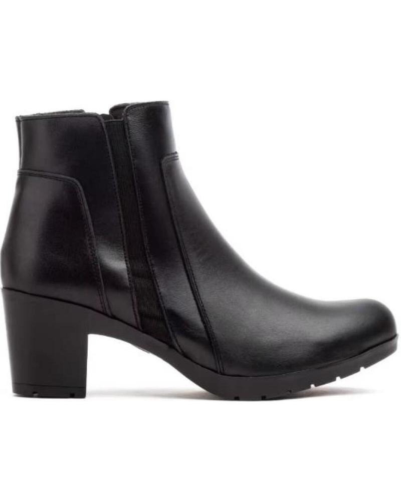 JAM BLACK LEATHER ANKLE BOOTS WITH MID HEEL AND SIDE ELASTIC PANELS NEGRO