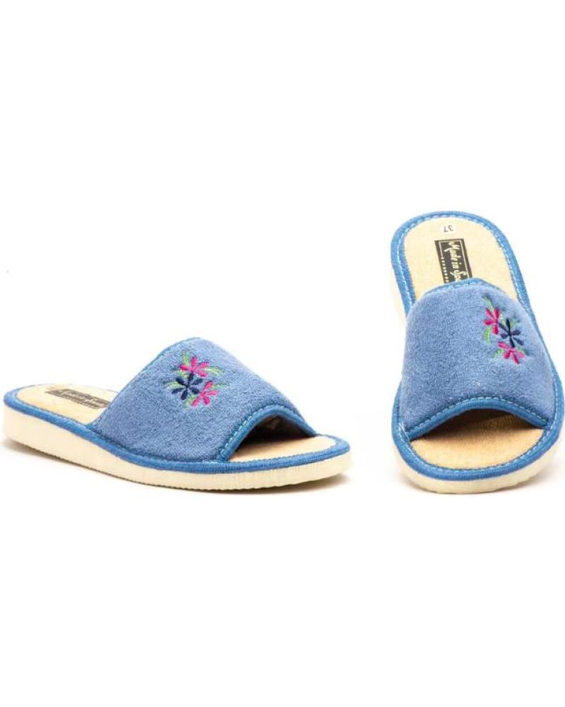 JAM OPEN HOME SLIPPERS WITH EMBROIDERED FLOWERS - BLUE AZUL