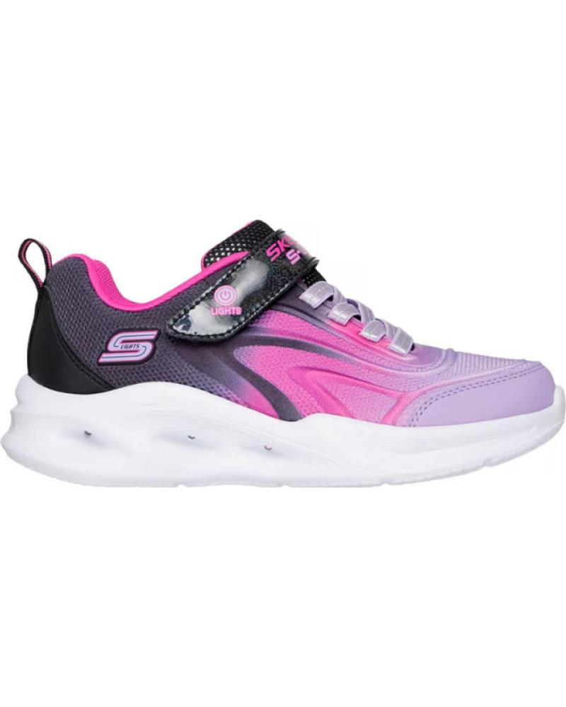 SKECHERS S-LIGHTS SOLA GLOW NEGRO MORADO ROSA CON LUCES NEGRO
