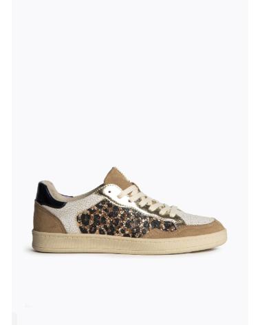 TÊNIS CASUAL KESLEM DOURADOS COM DETALHES ANIMAL PRINT ORO