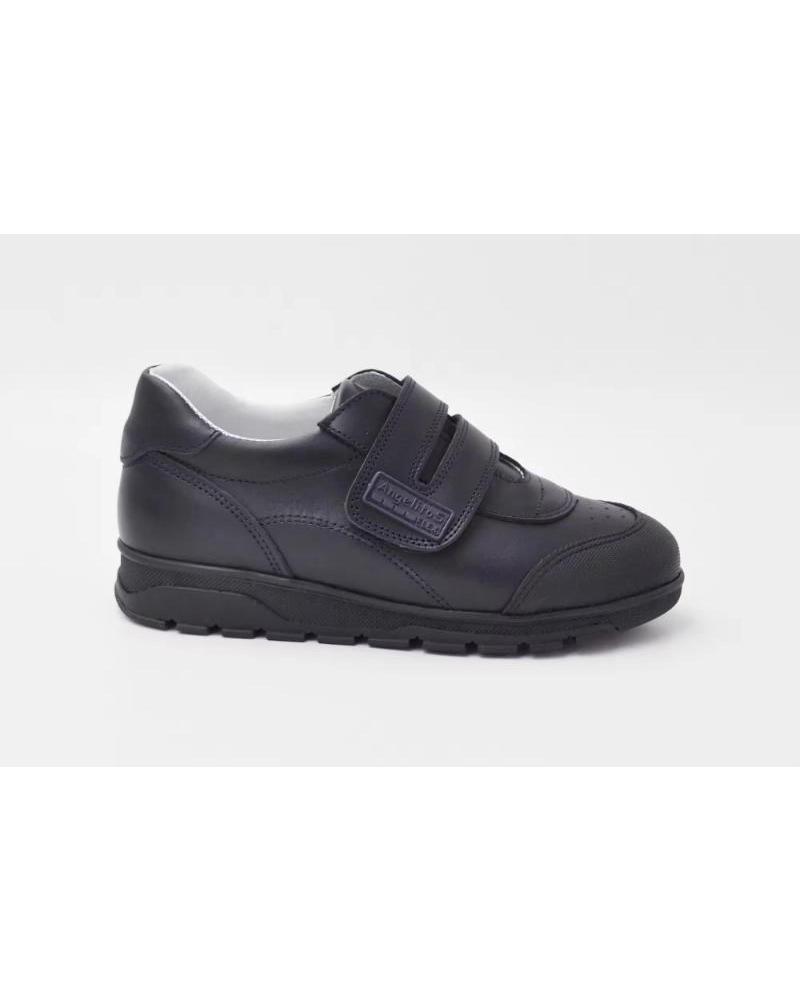 ANGELITOS ZAPATOS COLEGIALES DE PIEL CON VELCRO PARA NINO MODELO 904 T AZUL