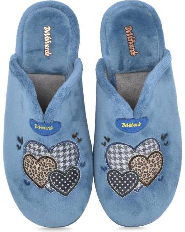 DEVALVERDE 1181 CHAUSSONS D'INTÉRIEUR - MOTIF CŒURS BLEU DUCADOS