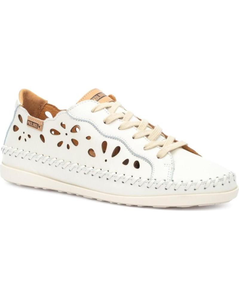 Zapatillas Pikolinos Soller Para Mujer | Cuero Blanco Brillante | Mocasín Con Detalles De Cordón Elástico | Suela Flexible Y Antideslizante
