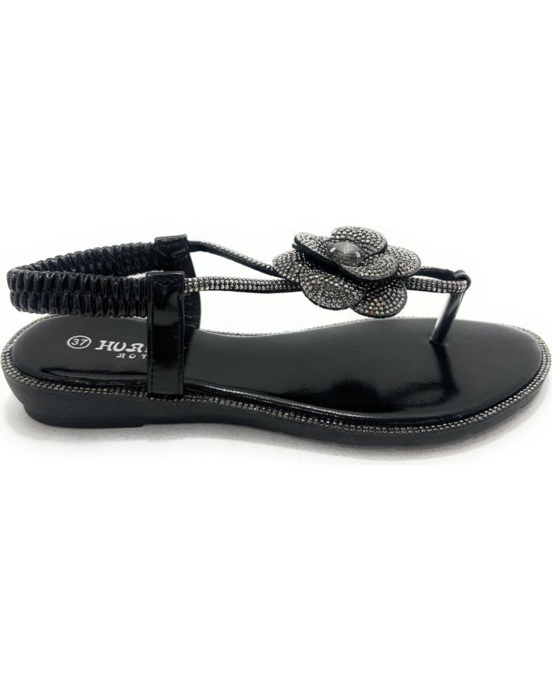 HUALUN SANDALIAS MUJER CUNA BAJA FLOR BRILLANTE NEGRO