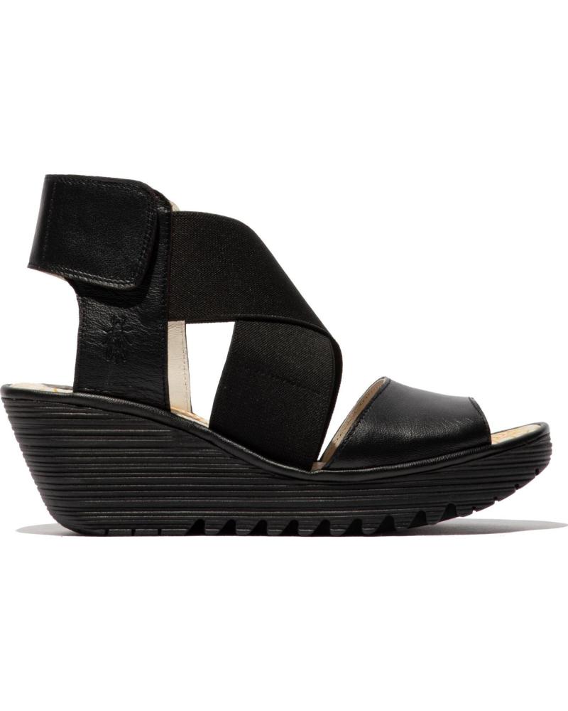 FLY LONDON YUBA 385 WEDGE SANDAL BLACK NEGRO