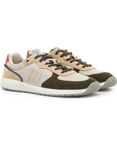 ZAPATILLAS CASUAL MTNG 60857 HOMBRE BEIGE Y CAQUI CON DETALLES VERDES Y ROSAS VERDE