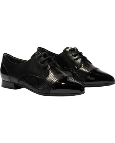 Zapatos de Mujer PITILLOS BLUCHERS DE PUNTA FINA CON TACON BAJO CHAROL-TEJUS-LUCIDO NE NEGRO