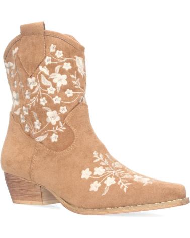 PUNTOSALAO BOTINES TACON BAJO COMODO BORDADO FLORES MUJER CAMEL A-3007 VARIOS COLORES