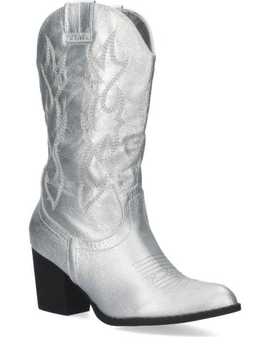 PUNTOSALAO BOTAS CAMPERAS PLATEADAS DE TACON ANCHO BORDADO EN CANA MUJE VARIOS COLORES