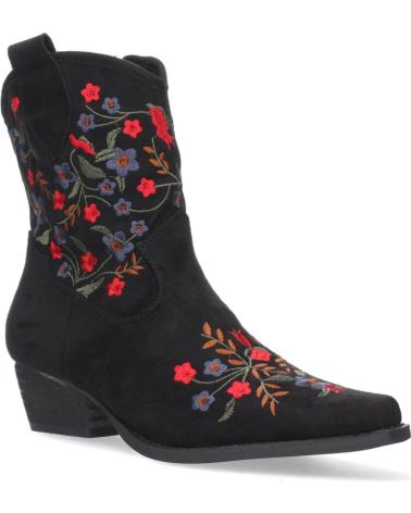 BOTTINES NOIRES PUNTOSALAO A-2463 AVEC BRODERIE FLORALE ET TALON BAS CONFORTABLE VARIOS COLORES