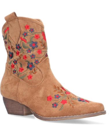 BOTTINES MARRON PUNTOSALAO A-2463 AVEC BRODERIE FLORALE ET TALON BAS CONFORTABLE VARIOS COLORES
