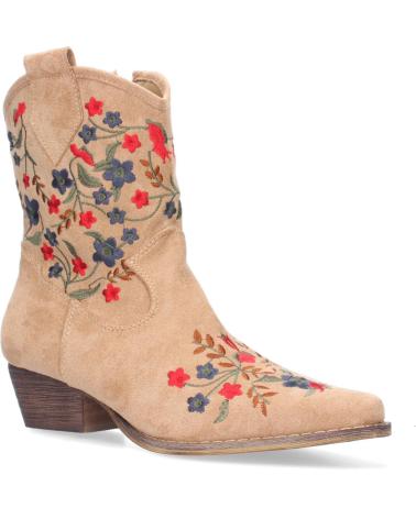 BOTTINES PUNTOSALAO A-2463 BEIGE À TALON BAS ET BRODERIE FLORALE VARIOS COLORES