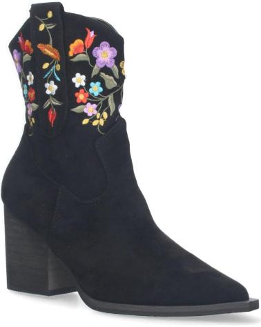 BOTTINES PUNTOSALAO A-2444 NOIRES À TALON MOYEN ET BRODERIE FLORALE MULTICOLORE VARIOS COLORES