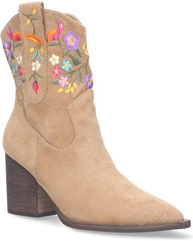 BOTTINES PUNTOSALAO A-24 ABRICOT À TALON MOYEN ET BRODERIE FLORALE MULTICOLORE VARIOS COLORES