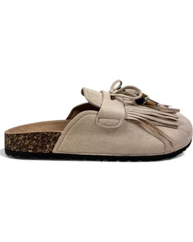 SABOTS TIMBOS FEMME MODÈLE 132342 AVEC FRANGES ET DÉTAIL LIÈGE BEIGE