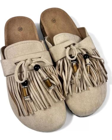 SABOTS TIMBOS FEMME MODÈLE 132342 AVEC FRANGES ET DÉTAIL LIÈGE BEIGE