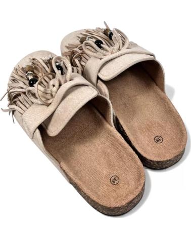 SABOTS TIMBOS FEMME MODÈLE 132342 AVEC FRANGES ET DÉTAIL LIÈGE BEIGE