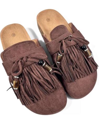 SABOTS TIMBOS FEMME MODÈLE 132341 AVEC FRANGES ET DÉTAIL LIÈGE MARRóN