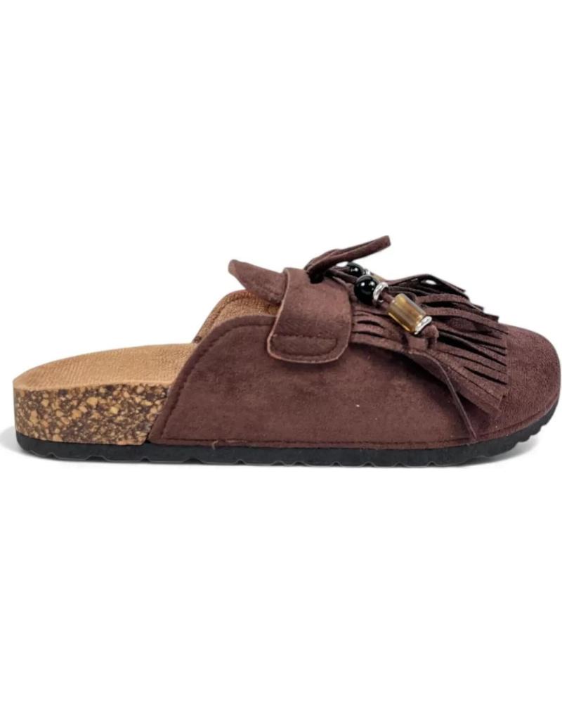 SABOTS TIMBOS FEMME MODÈLE 132341 AVEC FRANGES ET DÉTAIL LIÈGE MARRóN