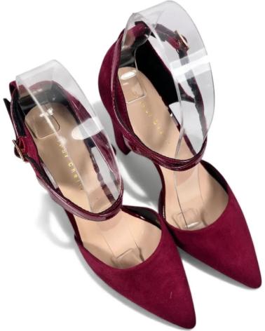 ZAPATO DE TACÓN TIMBOS DE VESTIR CON TIRAS AL TOBILLO EN COLOR VINO ROJO