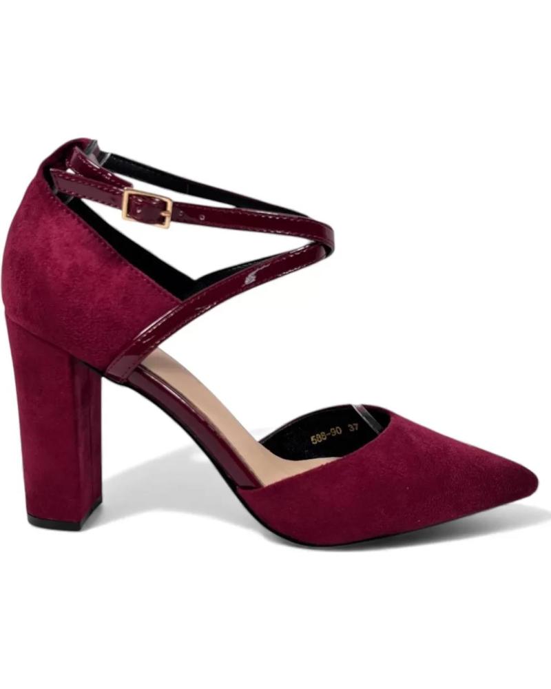 ZAPATO DE TACÓN TIMBOS DE VESTIR CON TIRAS AL TOBILLO EN COLOR VINO ROJO