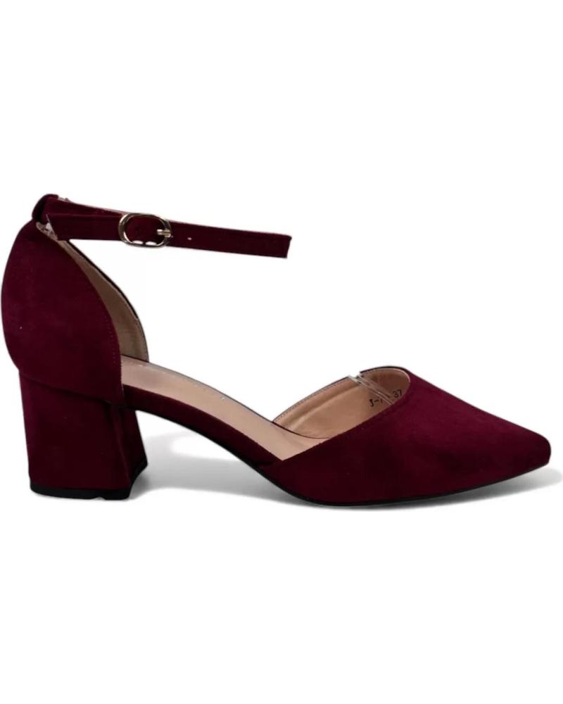 ZAPATOS DE VESTIR TACON TIMBOS MUJER 132327 VINO CON TIRA AL TOBILLO ROJO