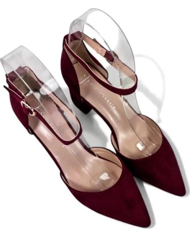 ZAPATOS DE VESTIR TACON TIMBOS MUJER 132327 VINO CON TIRA AL TOBILLO ROJO