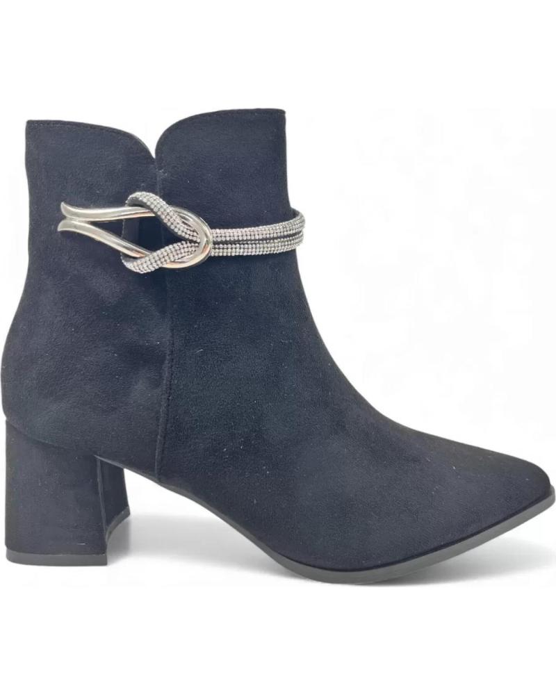 BOTÍN TACÓN TIMBOS 132313 MUJER NEGRO CON DETALLE BRILLANTE NEGRO