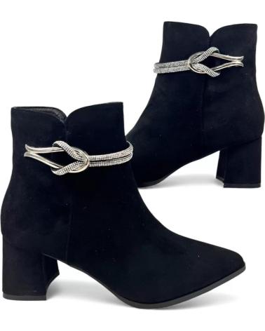 BOTÍN TACÓN TIMBOS 132313 MUJER NEGRO CON DETALLE BRILLANTE NEGRO