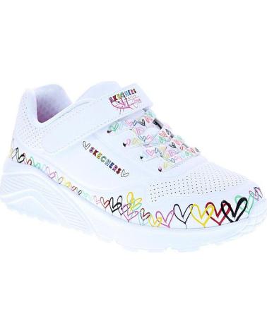 SKECHERS UNO LITE HEART CRAZE WOMEN´S WHITE SNEAKERS WITH MULTICOLOR HEARTS VARIOS COLORES