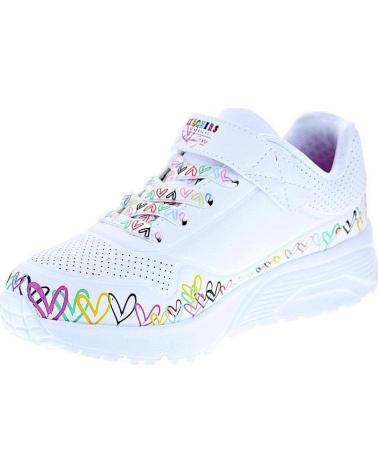 SKECHERS UNO LITE HEART CRAZE WOMEN´S WHITE SNEAKERS WITH MULTICOLOR HEARTS VARIOS COLORES