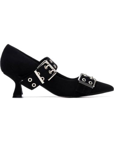 REFRESH ZAPATOS DE TACÓN NEGROS CON DOBLE HEBILLA Y OJALES NEGRO