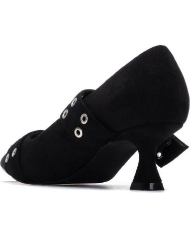 REFRESH ZAPATOS DE TACÓN NEGROS CON DOBLE HEBILLA Y OJALES NEGRO