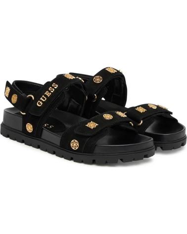 GUESS SANDALIA FLORIZY NEGRA CON DETALLES METALICOS DORADOS NEGRO