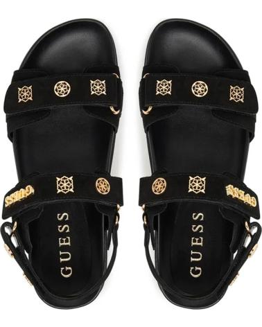 GUESS SANDALIA FLORIZY NEGRA CON DETALLES METALICOS DORADOS NEGRO