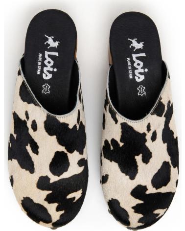 LOIS JEANS ZUECOS DE PELO DE VACA CON TACÓN DE MADERA ARENA